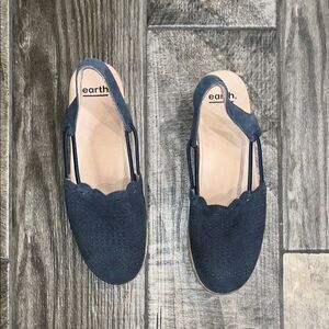 Earth Blue Flats Suede leather Minimalist Design 2” platform.